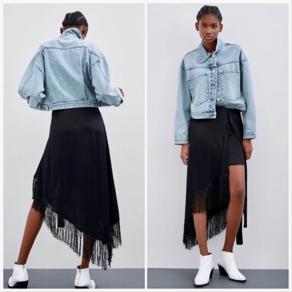 Zara Dresses & Skirts - Zara Fringed Black Pareo Skirt NWT